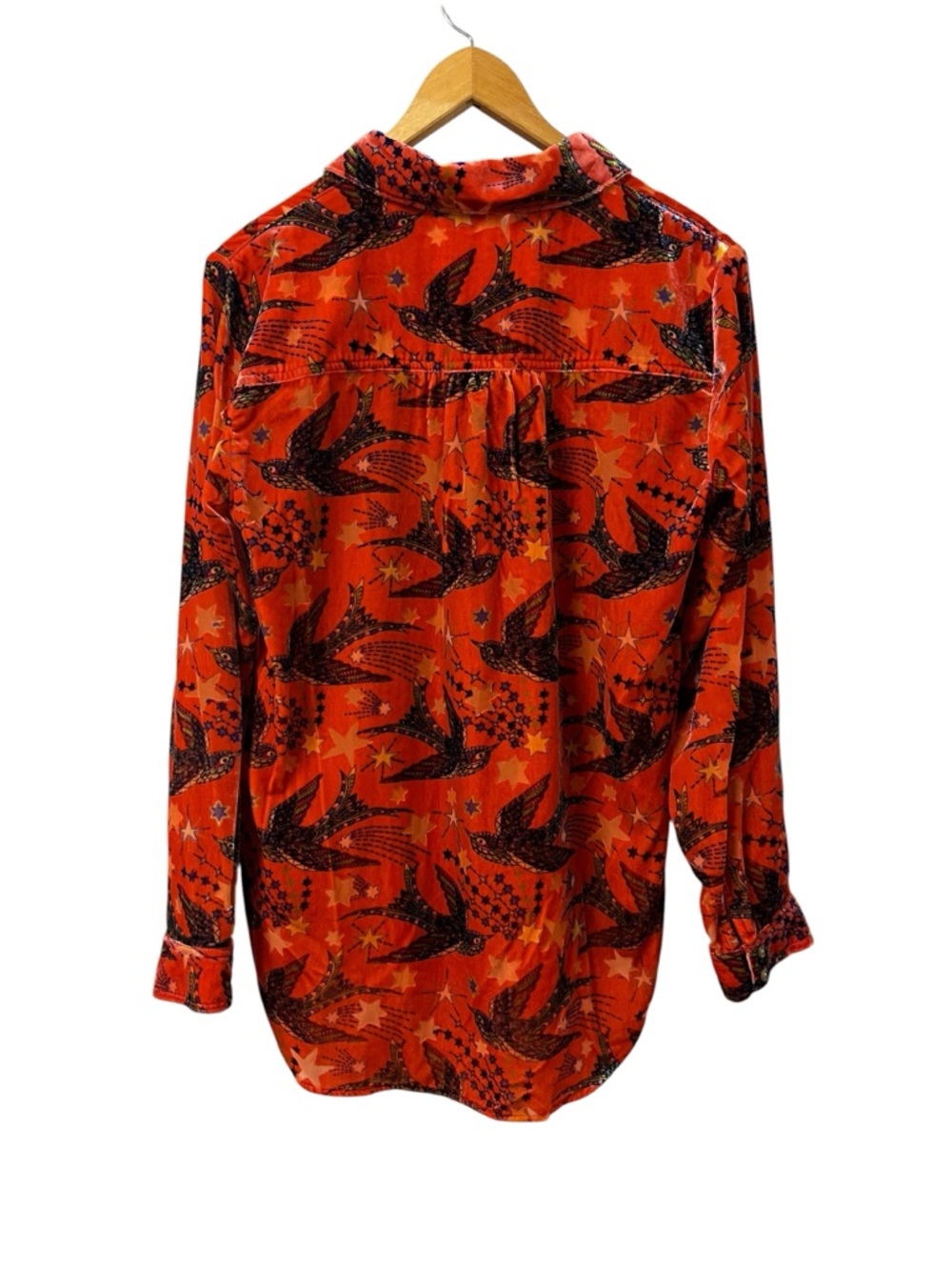 ANTHROPOLOGIE x MAEVE Birds + Boho Velveteen Shirt Orange Button Up 4 Festival - Picture 3 of 8